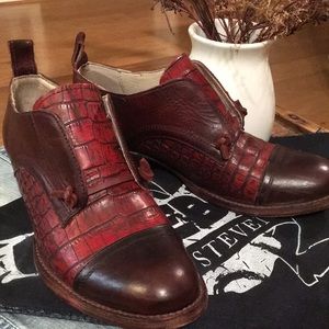 Freebird by Steven Red and Brown Croc-Embossed Leather Flats